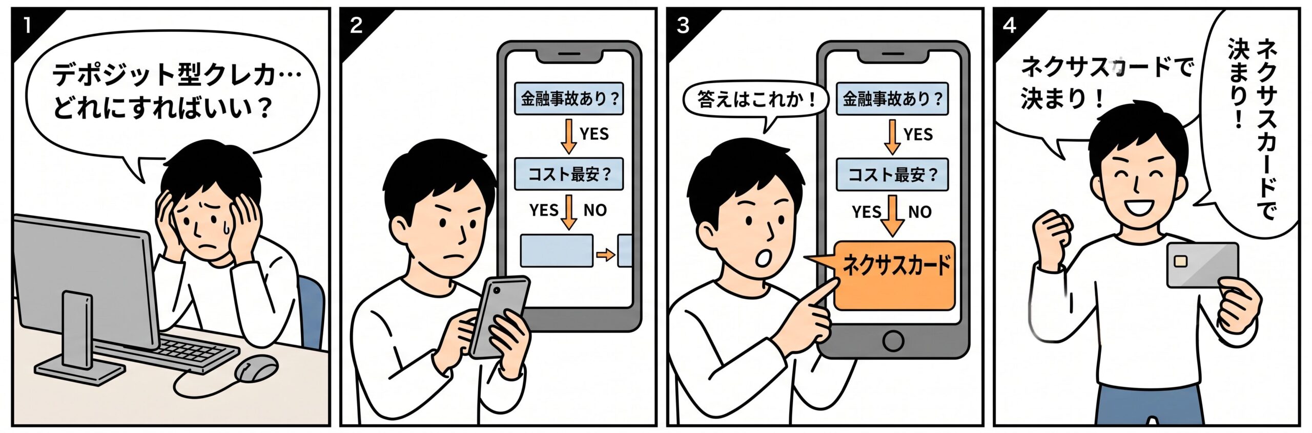 デポジット型クレカ選び方4コマ漫画
