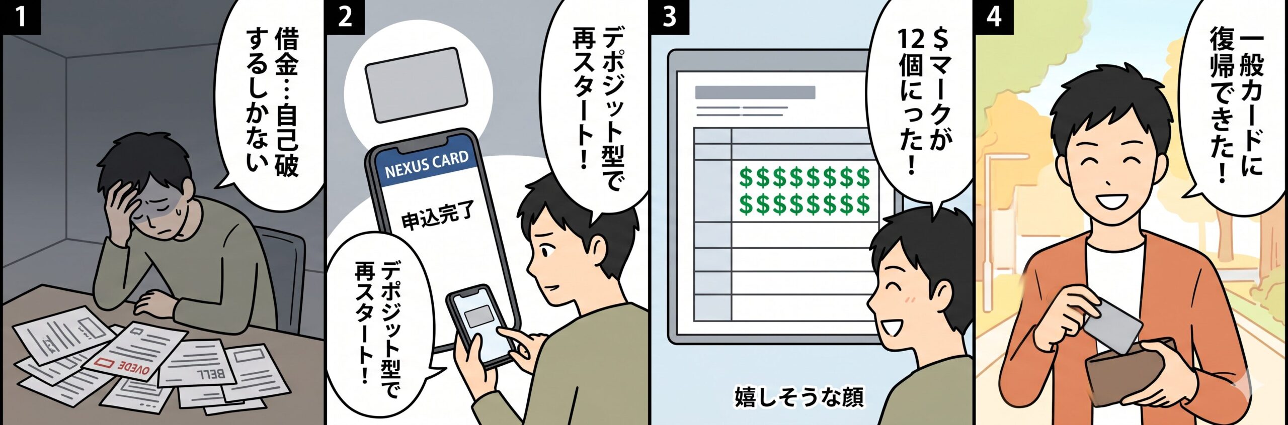 自己破産から信用回復4コマ漫画
