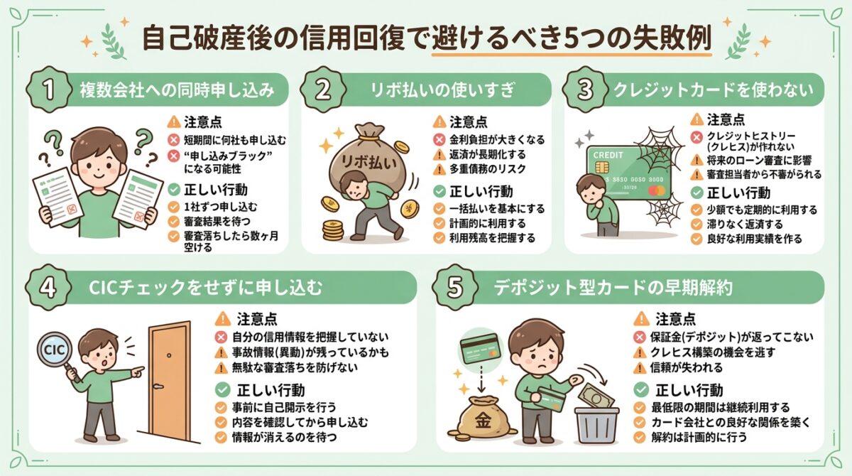 信用回復を遅らせる5つの失敗と防止策の解説図解